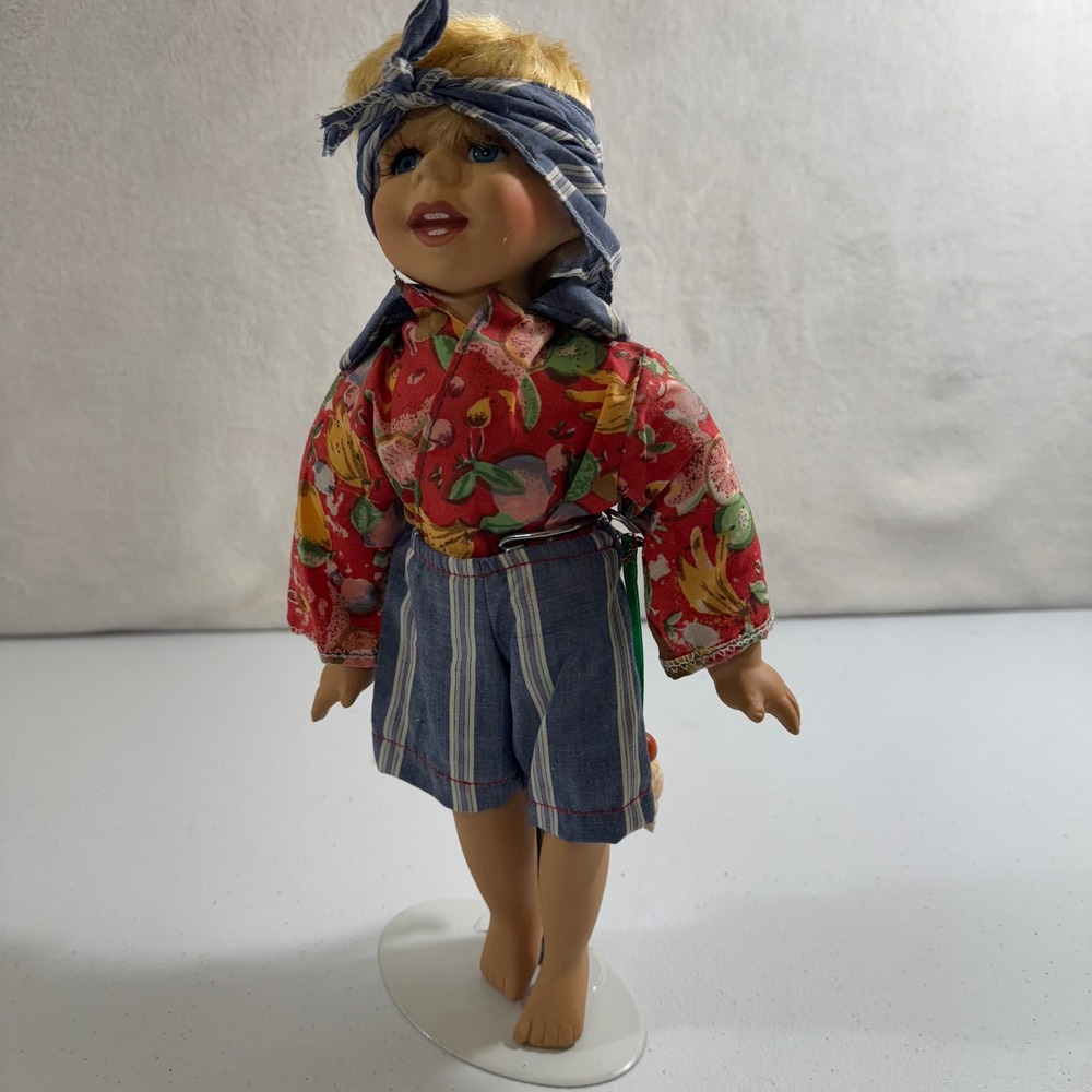 Papa Al 2004 Porcelain Doll Hand Painted Fruit Print Outfit cute Bandana fishing